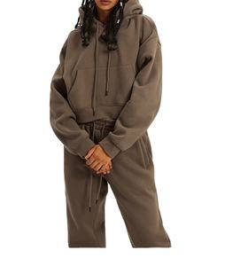 ชุดเสื้อมีฮู้ดแบบหูรูดและกางเกงขายาวของผู้หญิงกางเกงวอร์มมีฮู้ดพร้อมกระเป๋าจิงโจ้และความยาวสั้น - Product Image 3