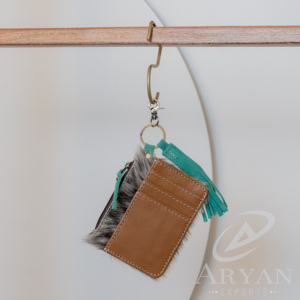 Western Hair on & Tooled Leather Coin Purse With Turquoise Tassel <b>Keyring</b> Genuine Leather Mini Credit <b>Card</b> <b>Holder</b> Lady's Wallets - Product Image 5