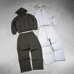 Ensemble de survêtement de sport pour femmes, sweat-shirt à fermeture éclair et pantalon de survêtement ample, motif uni, hauts courts, ensemble 2 pièces - Product Image 3