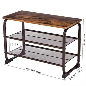 Industrial 3-Tier Shoe Rack <b>Bench</b> with Wood Top and Steel Frame, Entryway Storage Shelf for Hallway and Living Room - Product Image 2