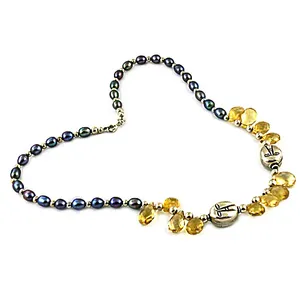 Collier pour femme en perles de Tahiti et citrine avec pendentif ancre en argent 925, style classique, à porter au quotidien - Product Image 2