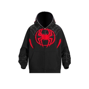 Vente en gros au prix d'usine Spider Web Sweats à capuche rouges zippés Streetwear surdimensionnés personnalisés Sweat à capuche et sweat-shirt unisexe - Product Image 3