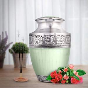 <b>Large</b> Handcrafted Green and Silver Cremation <b>Urn</b> for Adult Ashes Engraved Decorative Funeral and Burial <b>Urn</b> for Pets and Humans - Product Image 2