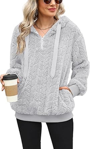 Sweat-shirt à capuche en sherpa colorblock pour femmes, sweat-shirt confortable pour hommes, sweat-shirt 100% laine, sweat-shirt à logo en relief - Product Image 2