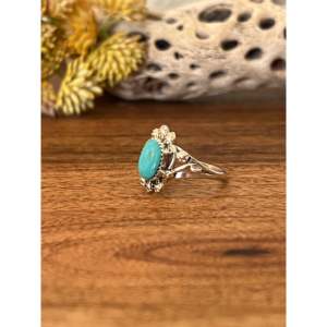 Bague en turquoise de Kingman et argent sterling, fabrication Navajo, bijou de collection culturelle, taille 9 - Product Image 4