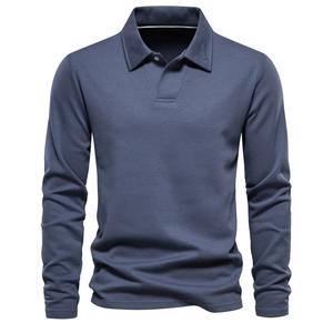 Polo haut de gamme en pur coton lourd, nouveau T-shirt à manches longues pour hommes printemps et automne, haut de couleur unie - Product Image 5