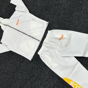 Sweat à capuche avec logo patchs personnalisés OEM avec pantalon de survêtement évasé Vintage Zipper Faded Sweat suit Jogging survêtements évasés pour hommes - Product Image 5