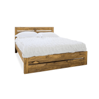 Cadre de lit en bois massif, design simple, plateforme, tête de lit en panneaux naturels, lit queen ou king, style farmhouse, scandinave, rustique, moderne, avec sommier à lattes