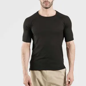 Kaus Gym pria, kaus Gym gaya berkelanjutan pola cetak lengan pendek ramah lingkungan teknik tenun polos untuk konsumen