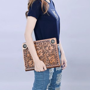 Nouvel arrivage Portefeuille en cuir usiné Portefeuille organisateur de fichiers Portefeuille de documents floraux en cuir véritable personnalisé de haute qualité - Product Image 3