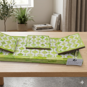 ถาดแบนทำมือรักษ์โลก พร้อมที่รองแก้วฝังกระดูกและมุก สำหรับใช้ในบ้าน โรงแรม ร้านอาหาร - Product Image 1