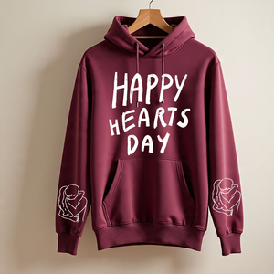 You + Me Couple <b>Hoodie</b> Unisex Maroon Cotton French Terry Printed Design Casual Autumn Wear Front Logo Pocket Style - Product Image 4