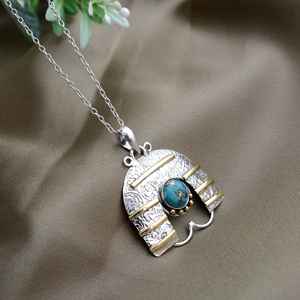 Pendentif élégant au design classique en argent sterling 925 Pierre précieuse turquoise en cuivre bleu à la mode pour l'utilisation des doigts de la fête de fiançailles et du mariage - Product Image 3