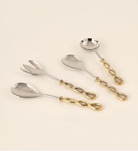 Ensemble de serveurs à salade en acier inoxydable de luxe moderne, poignée design, couverts de service de haute qualité - Product Image 5