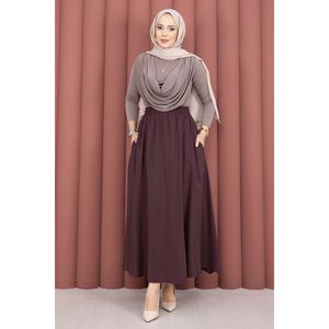 Jupe en Tencel bordeaux à taille élastique avec poches, en mousseline de soie respirante et douce, imprimé numérique, taille XS, style uni, avec ceinture - Product Image 3