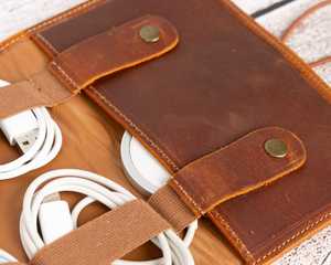 Luxury Genuine Leather <b>Cable</b> Organizer Travel Case Daily Use Waterproof Shockproof Durable <b>USB</b> <b>Charger</b> Cord LCO-0051 - Product Image 3