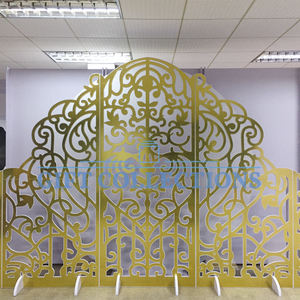 Marcos de escenario dorados deslumbrantes para bodas, decoración de eventos de escenario de recepción, telón de fondo de boda, paneles dorados, flores decorativas - Product Image 3