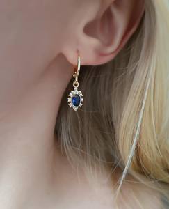 Sapphire Charm <b>Huggie</b> Hoop 925 Sterling <b>Silver</b> Gold Plated Cute Party <b>Earrings</b> Vintage Style Gift for Her Blue Sapphire - Product Image 6