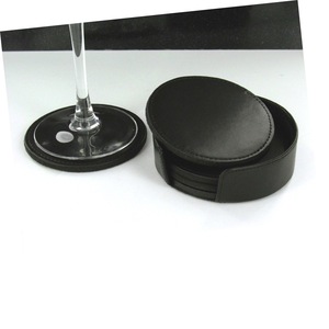 Posavasos de cuero de Color negro, Logo personalizado, forma redonda, venta al por mayor - Product Image 1