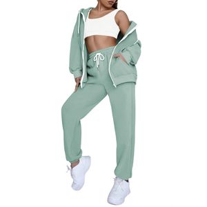 Pantalon de sport imprimé avec logo personnalisé de haute qualité Ensemble à capuche Couleur unie Survêtement pour femmes Décontracté Hiver Costume 2 pièces avec fermeture éclair - Product Image 4