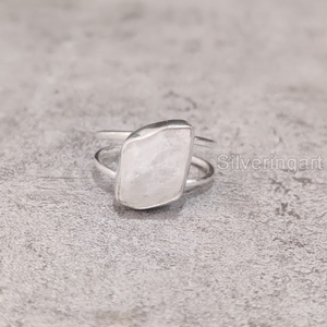 Joyería de piedra cruda, anillo para mujer, piedra lunar arcoíris Natural, piedra preciosa, piedra natal de junio, joyería de doble banda, anillo de Plata de Ley 925 - Product Image 1