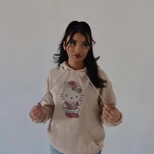 Nueva llegada de las mujeres de gran tamaño de la gota del hombro de peso pesado 100% de algodón de manga larga sudaderas con capucha logotipo personalizado Puff estampado más transpirable - Product Image 3