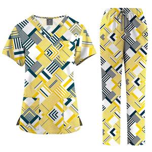 Uniformes de Moda para Enfermeras, Belleza, Salón Dental, Conjuntos de Uniformes Médicos con Logotipo Personalizado, Uniformes Médicos Estampados para Mujer, Tejidos de Spandex/Poliéster - Product Image 4