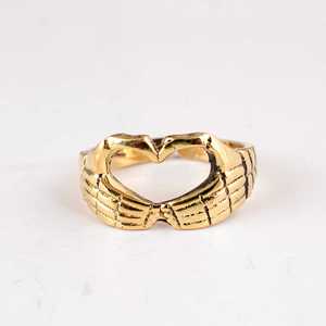 Trendy Two Hand Joined Heart Brass <b>Ring</b> 18k Gold Plated Ethnic <b>Adjustable</b> Punk Skeleton Palm Heart Finger Women Wholesale <b>Ring</b> - Product Image 1