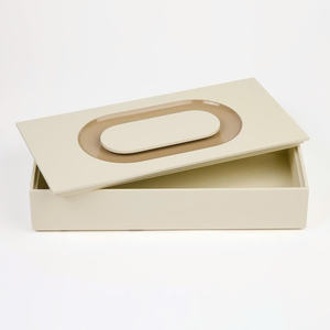 Caja Lacada Beige con Asa Ovalada, Caja de Almacenamiento Decorativa Brillante para Joyería, Organizador de Escritorio para Maquillaje, Regalo de Lujo, Decoración del Hogar - Product Image 1