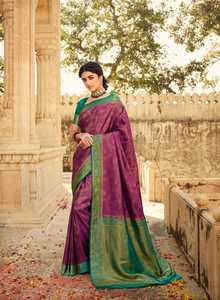 Bollywood último diseñador fiesta desgaste Banarasi Katan seda Sari Blusa con trabajo impreso mayorista y fabricante de la India - Product Image 2