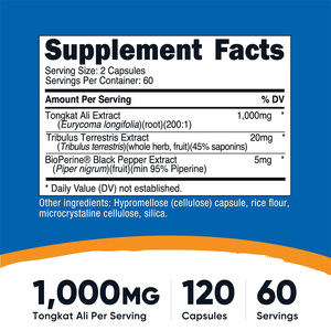 Özel Marka Vegan Organik Tongkat Ali Kapsülleri Tribulus Terrestris Karabiber Özü Yetişkinler İçin - Doğal Enerji Arttırıcı - Product Image 5