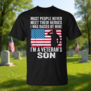 T-shirt unisexe à manches courtes et col rond pour adulte, motif « Fils de Vétéran Américain Fier », idéal pour les activités promotionnelles, impression sérigraphique - Product Image 3