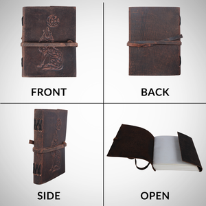 Diario de Cuero Vintage Hecho a Mano con Cubierta Grabada con un Lobo |   Papel sin Forro con Borde Deshilachado |   Diario de Dibujo - Product Image 2