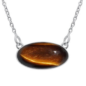 Trendy Design Natural Tiger's Eye Pendant Necklace 925 Sterling Silver 8x16mm Oval Handmade Dainty Minimalist Jewelry Women <b>Gift</b> - Product Image 4