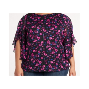 Camicetta da donna Vince Camuto rosa con stampa floreale e maniche a volant, taglia 3X, vestibilità ampia, in chiffon e lino, stile coreano, elegante - Product Image 3