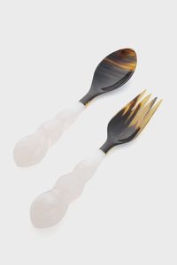 Luxury Resin & Horn Salad Server Spoon and <b>Fork</b> with Long Handle Modern Design Eco-Friendly Party Cutlery - Product Image 2
