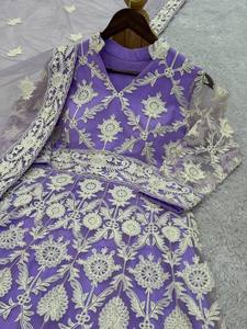 Style pakistanais indien lourd Net séquence broderie travail pierre travail longue robe Anarkali Net Dupatta ensemble vêtements de fête pour femmes - Product Image 3