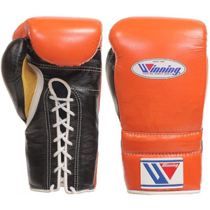 Gants de boxe à lacets Winning, orange, or, noir, cuir véritable, gants de boxe professionnels pour l'entraînement et les combats, construction durable - Product Image 1