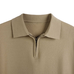 Camiseta de Hombre con Cierre, Corte Regular, Manga Corta, 72% Algodón, 28% Poliéster, Tejido de Punto, Sólida, Anti-bolitas, Transpirable, OEM, ODM, Personalizable - Product Image 4