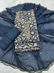 Traje Salwar de Tres Piezas con Estampado y Bordado Khatli, Estilo Elegante Pakistaní, Modelo de Alta Costura, Limpieza en Seco, Precio al por Mayor - Product Image 4