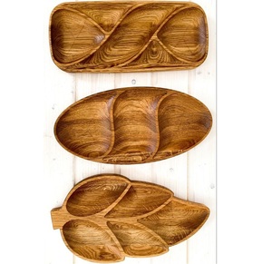 Hotel usado decorativo diseño elegante bandeja para servir en forma de hoja vendedor superior mango de madera nuevo diseño - Product Image 6