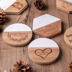 ชุดถาดรองแก้วไม้แกะสลักแผ่นรองแก้วทำจากไม้พร้อมโลโก้ตามสั่งสำหรับเป็นของขวัญขององค์กรกิจกรรมส่งเสริมการขายและที่รองแก้วหิน - Product Image 6