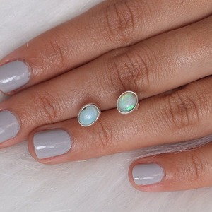 925 Solid <b>Silver</b> Classical <b>Stud</b> Earrings Jewelry for Women 925 Sterling <b>Silver</b> Opal Gemstone Boho Style Handmade Earrings Gift - Product Image 5