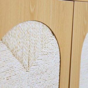 Buffet <span class=keywords><strong>en</strong></span> bois naturel avec portes <span class=keywords><strong>en</strong></span> rotin cintrées Étagères réglables Pieds ronds pour le rangement de l'entrée du salon - Product Image 2