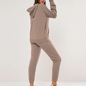 Ropa informal de algodón cómoda Sudadera con capucha de manga larga con pantalones para correr Conjunto de ropa deportiva de color sólido Conjunto de chándal de invierno para mujer - Product Image 2