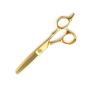กรรไกรเล็ม5.5สีทองใบมีดคมสำหรับช่างตัดผมแบบบางที่วางนิ้วมือแบบกำหนดเอง - Product Image 3
