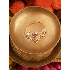 Anillo de Nariz de una Sola Pieza con Cierre a Presión, Chapado en Oro Rosa, Jadau Kundan, MNTH198WP, Joyería Elegante para Mujer - Product Image 3