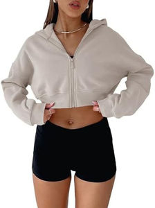 Fashionable Winter Custom Logo <b>Cropped</b> <b>Zip</b>-<b>Up</b> <b>Hoodie</b> for Women Full Sleeve Short <b>Cropped</b> Sports Top with Custom Printing - Product Image 6