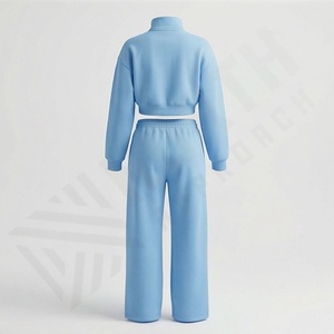 Conjunto de Dos Piezas de Sudadera Corta con Cierre de Cremallera y Logotipo Personalizado, Conjunto de Pantalones Deportivos de Algodón para Mujer, Ropa Deportiva, Atuendo Deportivo - Product Image 2