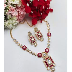 Elegante alta calidad chapado en oro piedra Look diseño Kundan collar pendientes conjunto mujeres tradicional boda compromiso regalo - Product Image 1